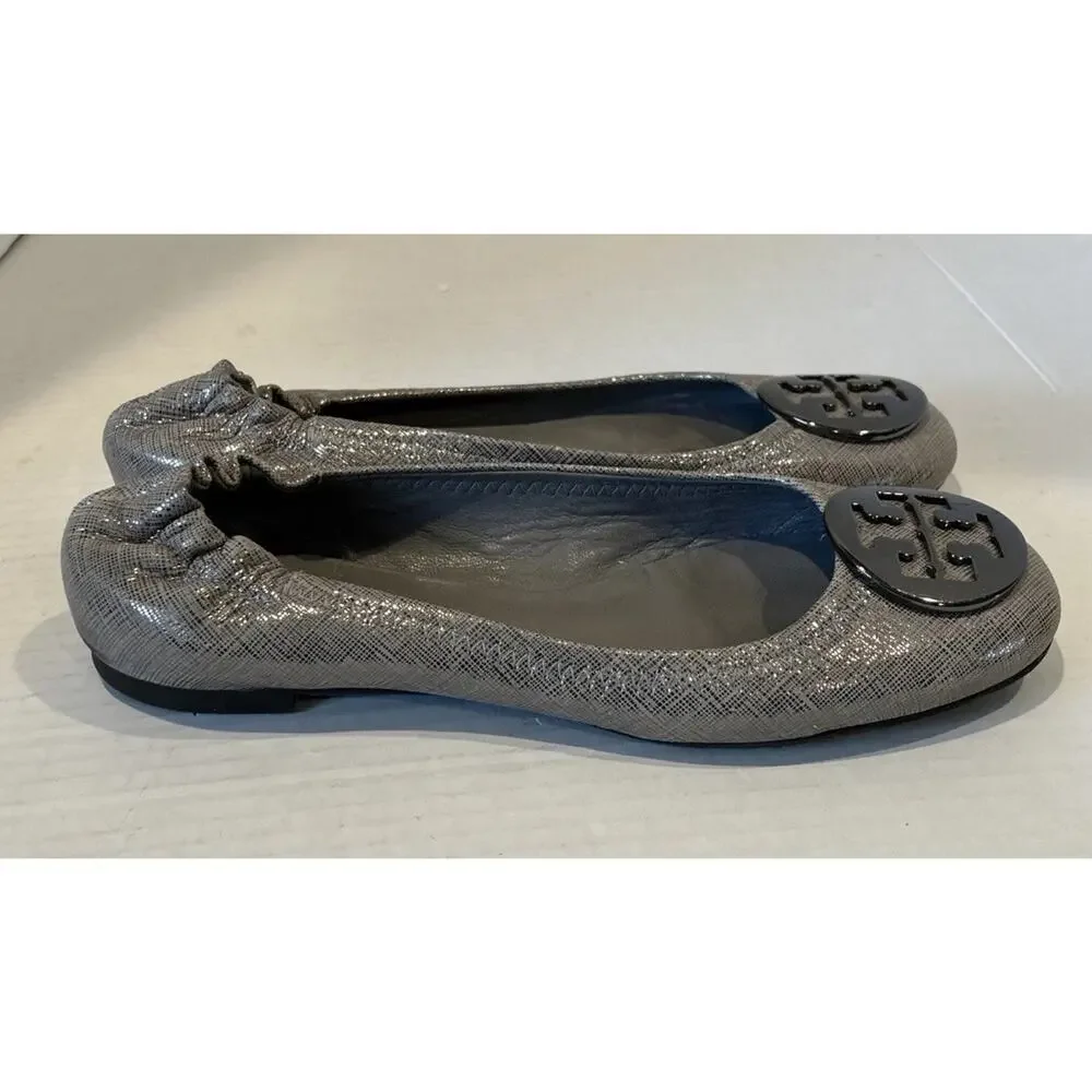 Rare Tory Burch Reva- lurex Silver/Metallic Flats Size 7, VGUC!!!